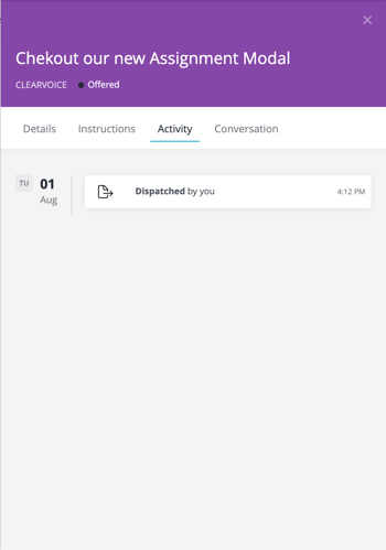 ClearVoice Assignment side modal activity tab