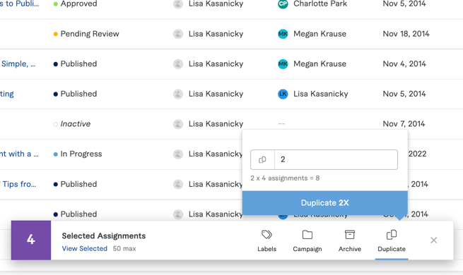 Using bulk actions to duplicate assignments in ClearVoice