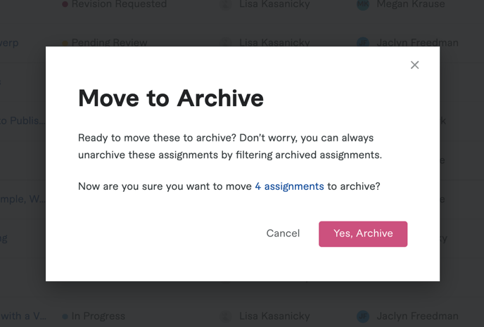 Bulk archive confirmation popup