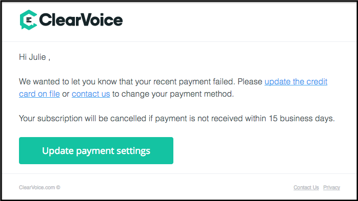 Failed payment email